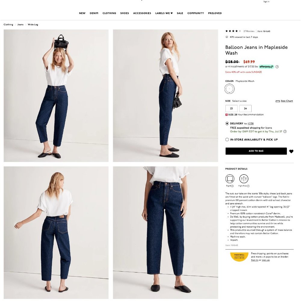 Madewell Balloon Jeans in Mapleside Wash 27